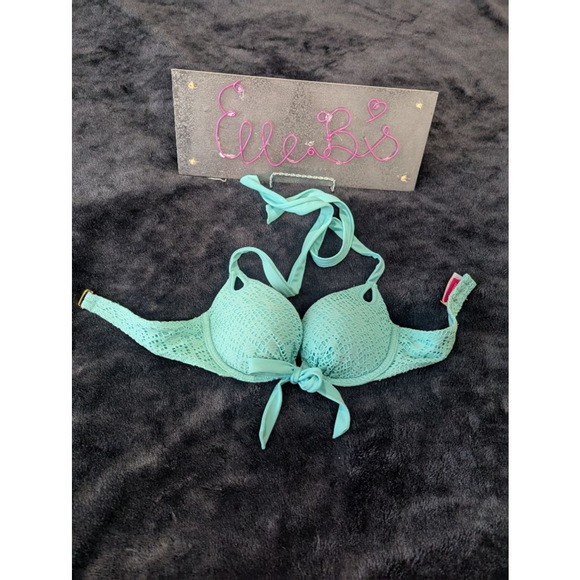 EUC VS Blue Lace Push Up Padded Bikini Top 32A - Picture 1 of 4
